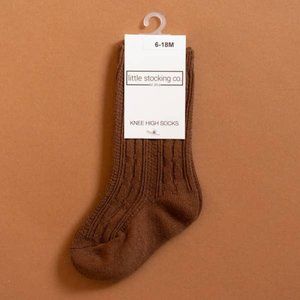 Chocolate Brown Cable Knit Knee High Socks 7-10yr